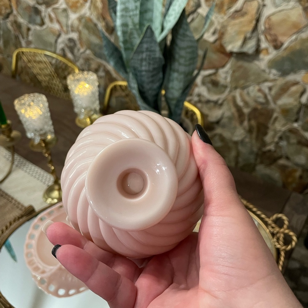 Vintage Pink Milk Glass Swirl Vase - Picture 3 of 3